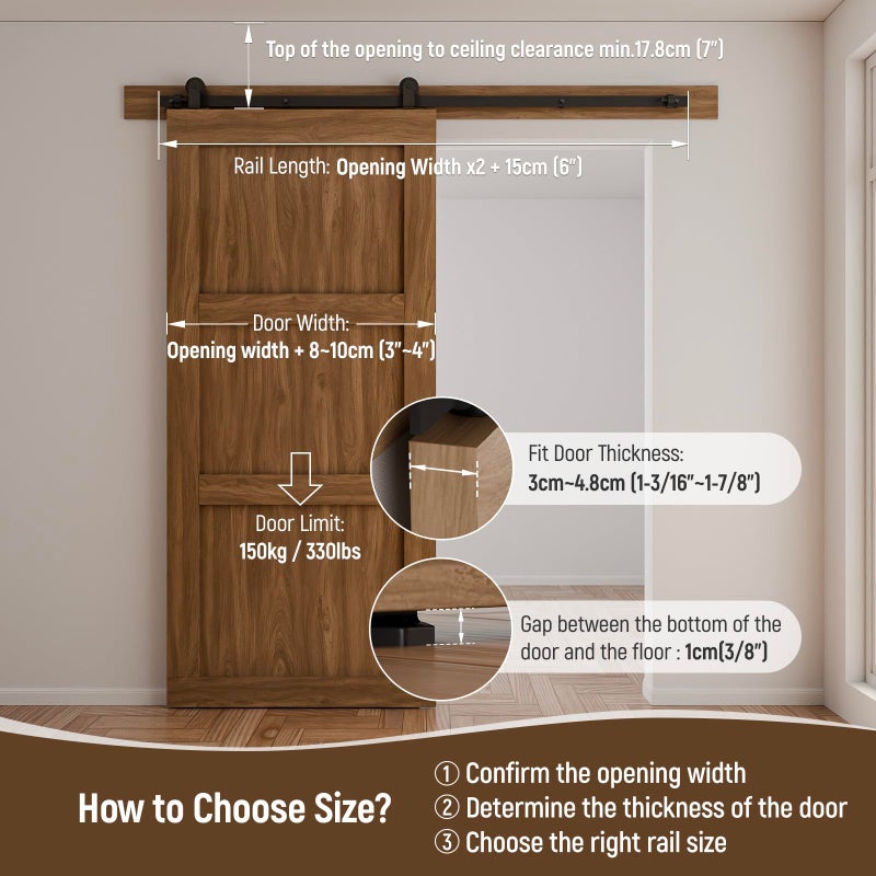 CCJH 12FT Sliding Barn Door Hardware Kit, Heavy Duty, Smoothly and Silently, Easy to Install, Fit 72" Width Single Door Panel, T-Shaped Style Black - Image 4